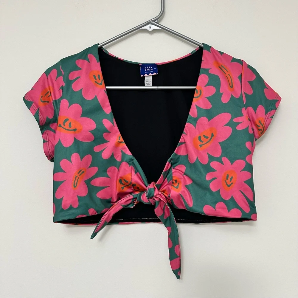 Lazy Oaf UK Brand Warped Flower Face Bikini Top Lazy Swim Wrap Top Women's 8 USA - Picture 8 of 11
